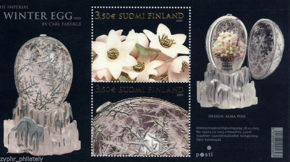 Finlândia - "FABERGE ~ THE IMPERIAL WINTER EGG" Ouro e Prata MS 2005! - Imagem 2 de 4
