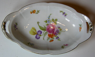 Bauer und Pfeiffer ovale Schale mit Blumenmotiv und Goldrand