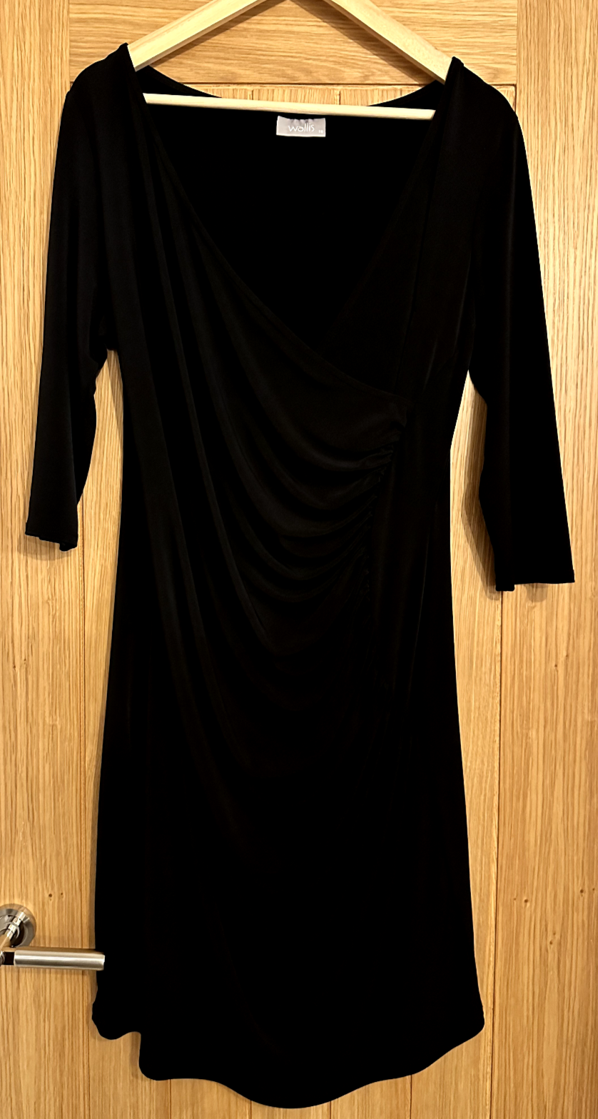 Wallis Black Wrap Dress, Size 18, 3/4 sleeves and beautiful stretchy