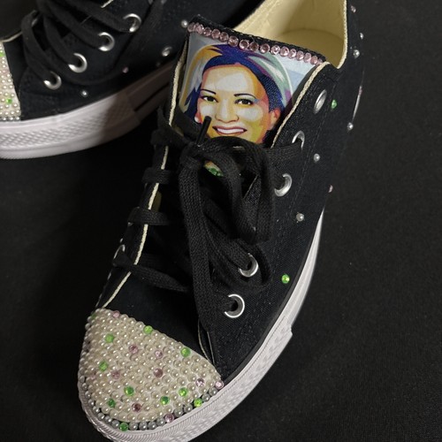 Zapatillas Converse All Stars Embellecidas Kamala Harris Parte Superior Baja Negras Estoy Hablando - Imagen 6 de 7
