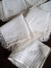 7 Antique LACE Lawn HANDERCHIEF Hankie -8"x8" - All "GLADYS" - Embroidery 6 1