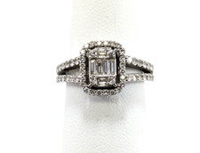 14K White Gold Diamond Engagement Ring, Size 5-1/4