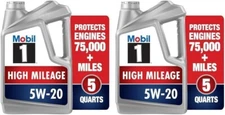 Mobil 1 High Mileage Full Synthetic Motor Oil 5W-20, 5 Quart (Pack of 2)