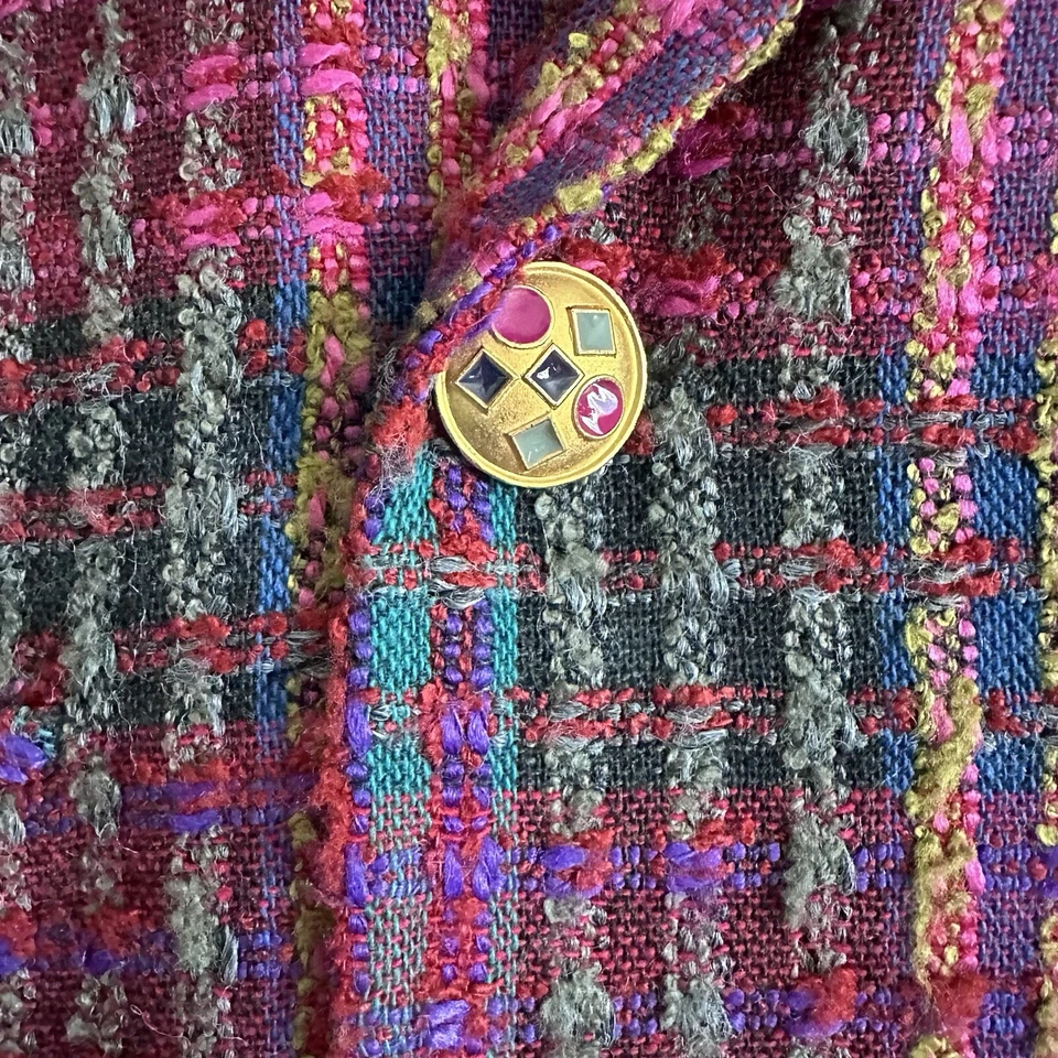 VTG Womens Blazer 6 Plaid Wool Blend Maroon Tweed Button 90s USA VP Collections - Image 4 of 4