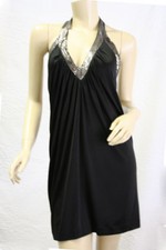 200 BCBG BLACK "IRT64802" SEQUIN HALTER ACETATE JERSEY DRESS NWT M