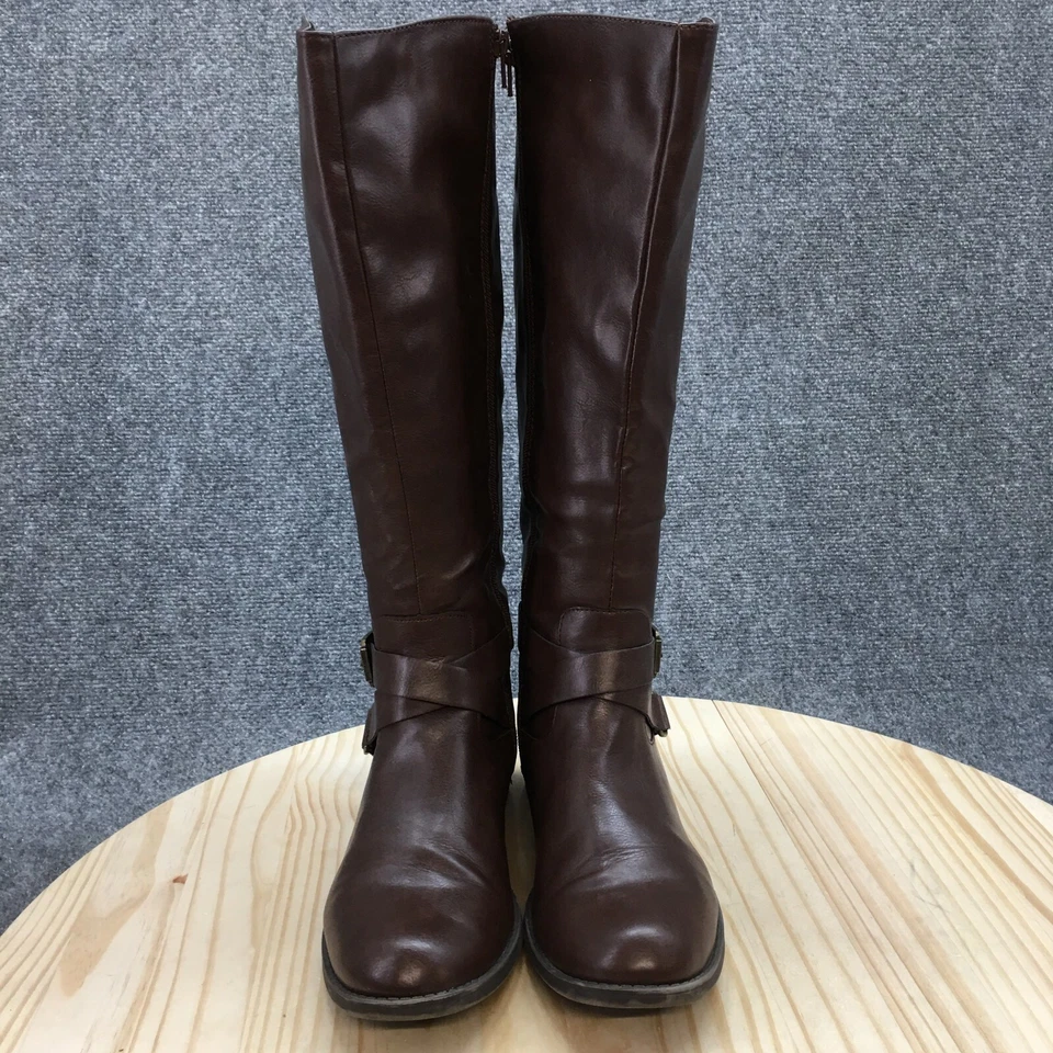 Style And Co Boots Womens 9.5 M Marliee Wide Calf Zip Riding Brown Faux Leather - Image 4 of 4