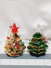 Christmas Mini Light Up Ceramic Tree Ornaments Tabletop 4" Lot Of 2 NBU #2