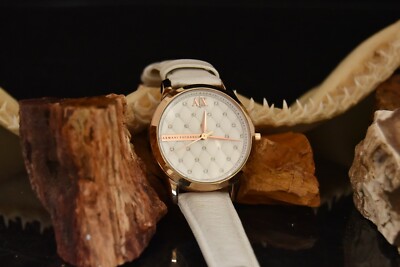 Armani Exchange Leather Strap Womens Watch (White) Armani Exchange Ladies White Leather Silver Dial Lilly Smart  main image 2