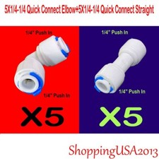 5X Push In Straight  5X Quick Connect Elbow Fitting Connector RO 1/4-1/4
