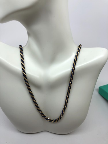 Vintage Trifari Necklace gold tone Blue twist Rope Chain 22" signed classic