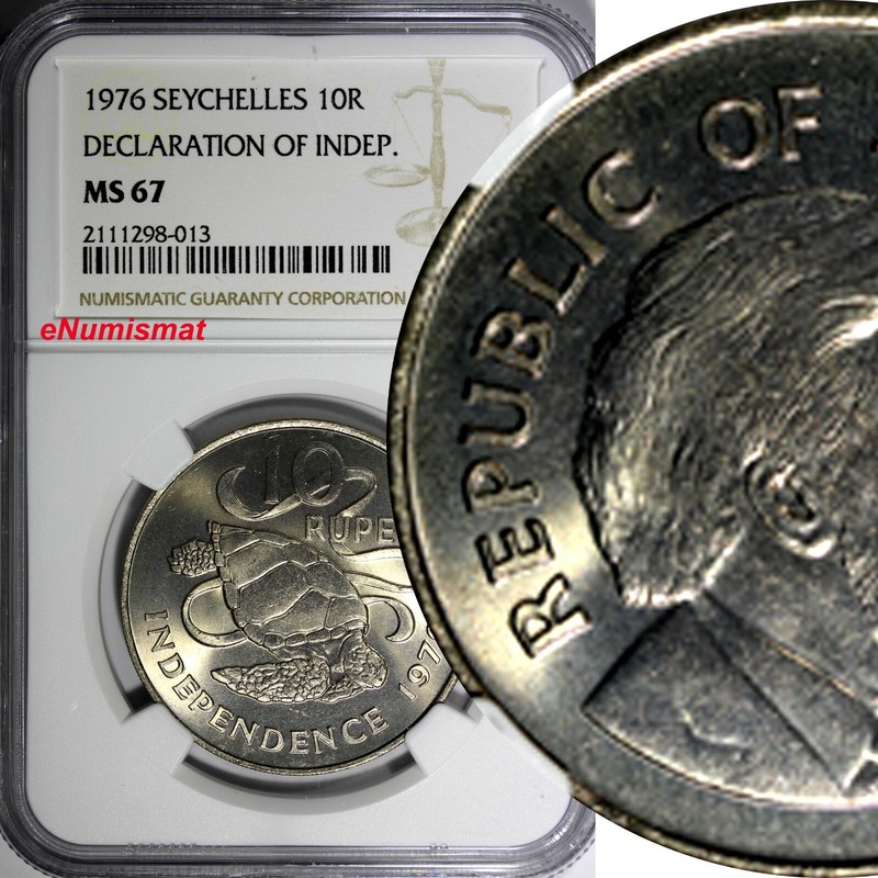 Seychelles 1976 10 Rupees Independence NGC  MS67 GEM BU TOP GRADED KM# 28 (013)