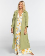 Billabong My Babe Trench Coat For Women Avocado Green Size S