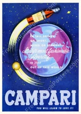 1960s Campari outer space rocket bottle satellite art vtg ad NEW POSTER 18x24