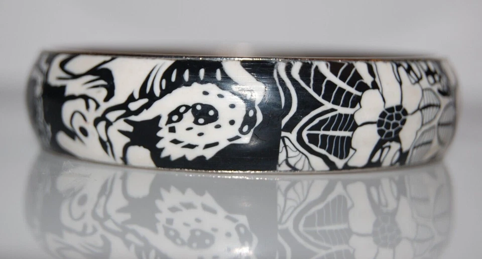 ЭЛЕГАНТНЫЙ VIVA БИСЕР АКРИЛОВЫЙ ЧЕРНЫЙ И БЕЛЫЙ ПЕЧАТЬ ЗАЯВЛЕНИЕ БРАСЛЕТ МАНЖЕТЫ БРАСЛЕТ - Изображение 3 из 4