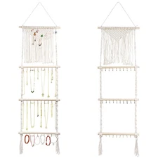 Hanging Jewelry Organizer Boho Macrame Necklace Hanger Wall Mounted with 30