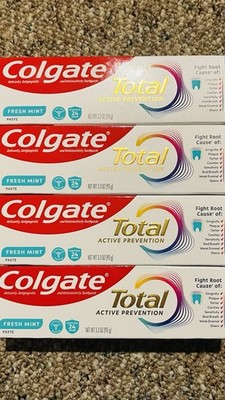 4x Colgate Total Active Protection Toothpaste, Fresh Mint, 3.3oz Expires 2027