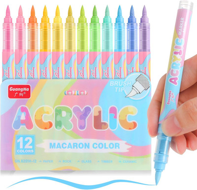Guangna Acrylic Paint Markers 12 Colors, Skin Tone Series Set with Soft Brush Ti
