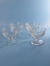 Set Of 4 Vintage MCM Indiana Glass Whitehall Footed Sherbet Cups, Clear, Cubist