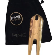 Ping DIVVY Ball Mark Repair Tool Divot Tool Gold Tone w/ Pouch