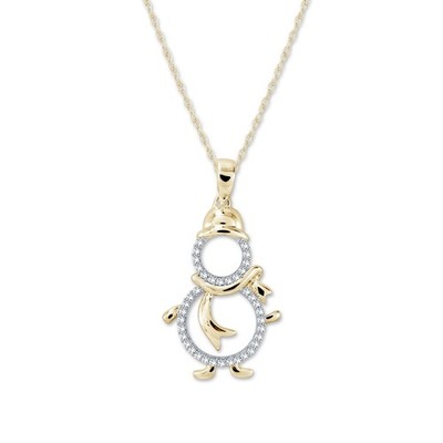 Natürlicher Diamant Schneemann Form Anhänger mit Kette 10K Gelbgold 1/10 cttw rund