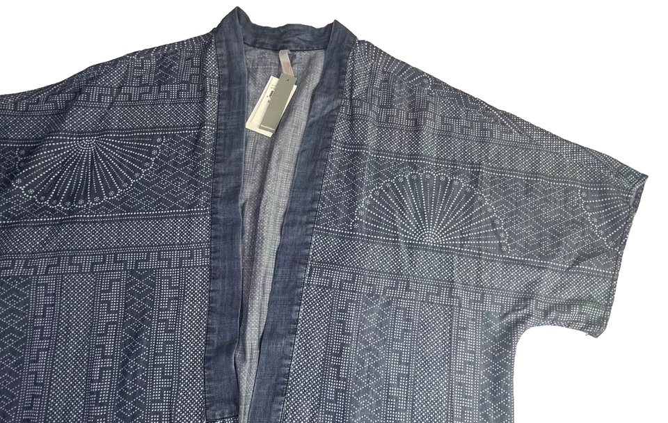 Kimono Melissa Mccarthy Seven7 para mujer 2X azul geométrico frente abierto cambray Foto 3 de 4