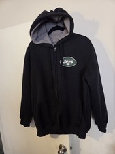  NFL NEW YORK JETS MENS SHERPA LINED ZIP HOODED SWEATSHIRT JACKET BLACK Medium 