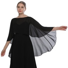 Women Elegant Muslim Shrug Chiffon Cape Shawl Cover Up For Bridesmaid Wedding