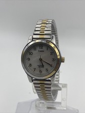 Timex Watch Women T2M828 Indiglo 25mm Silver Gold Two Tone MOP Dial Stretch Band