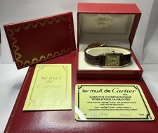 Vintage 1983 Cartier Tank Must De Argent Quartz Org. Leather Band Watch Card Box 15
