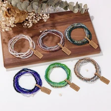 Women's Colored Glass Beaded Bracelet Retro Fashion Stacked Bracelet Jewelry 