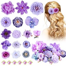 BBTO Flower Hair Clips Purple Series Floral Pins for Wedding 21 Pcs