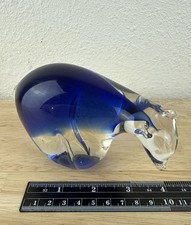 Vintage Blue and Clear Art Glass Polar Bear Figurine Paperweight 5” Long