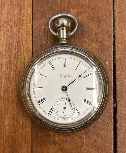 Antique 1913 Elgin National Watch Co. Silver Pocket Watch Open Face Pocket Watch
