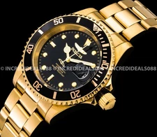 Invicta Men PRO DIVER BLACK DIAL 18K GOLD Plated Bracelet 40mm SS Fashion Watch