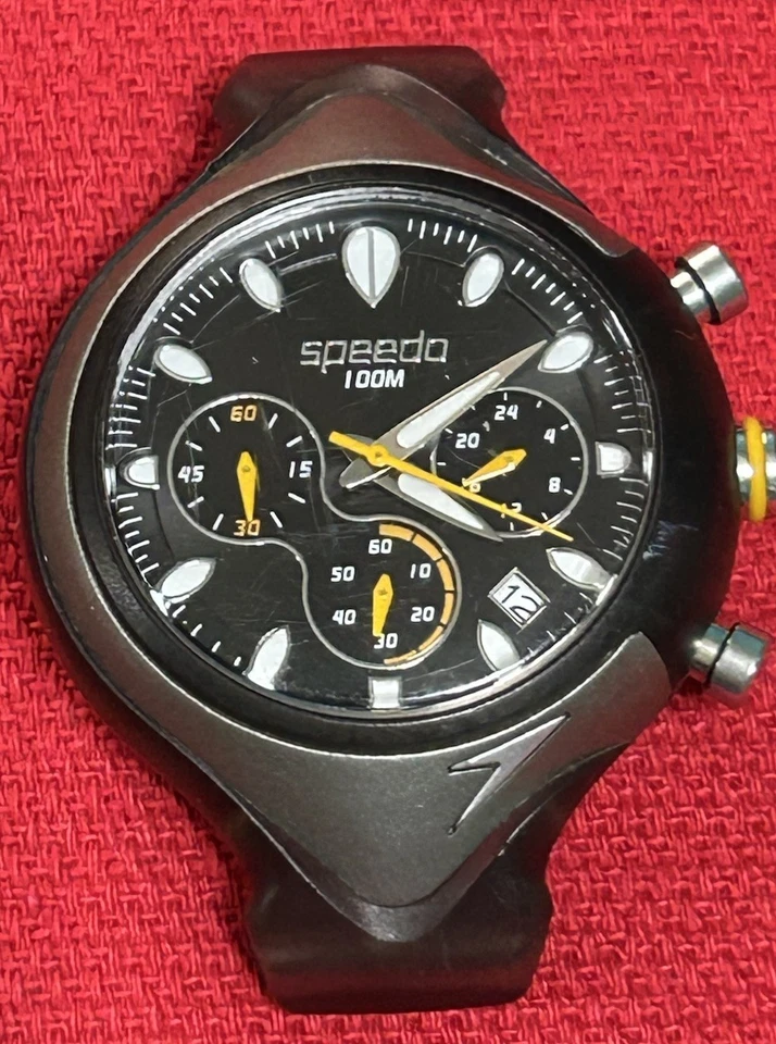 Speedo Analog Chrono Black Dial Men's Watch #SD55161BX New Battery Works No Band - Image 3 of 4