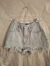 Abercrombie Fitch High Rise Light Blue Denim Hem Shorts Size 27/4 Distressed