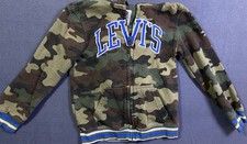 Levi's Spellout Jacket Big Boys Large 7 Camo Fleece Full-Zip Hoodie Striped Trim