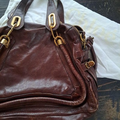 Chloe Paraty 2Way Leather Handbag Shoulder Bag Brown Elegant Gold Italy Used