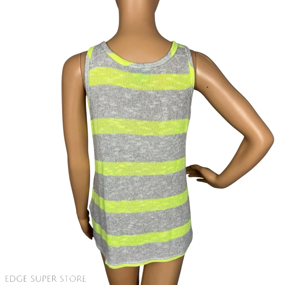 C&C California Neon Yellow Tan Striped Sleeveless Knit Sweater Tank Top Sz Small - Image 3 of 4