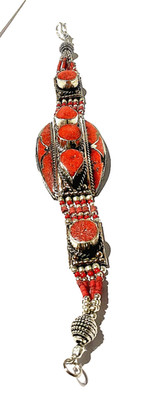 DESIGNER R O T E  K O R A L L E  EDELSTEIN 925 STERLINGS TIBET SCHMUCK ARMBAND 1