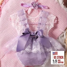Newborn Photograohy Outfits Girl Lace Romper Headband Props Newborn Lavender