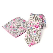 Men's Floral Necktie and Pocket Square Handkerchief Hanky Set 64-Blue Pink