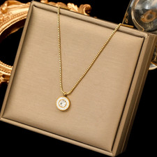 316L Stainless Steel Moon Pearl Zircon Puppy Pendant Necklace for Women Girl New