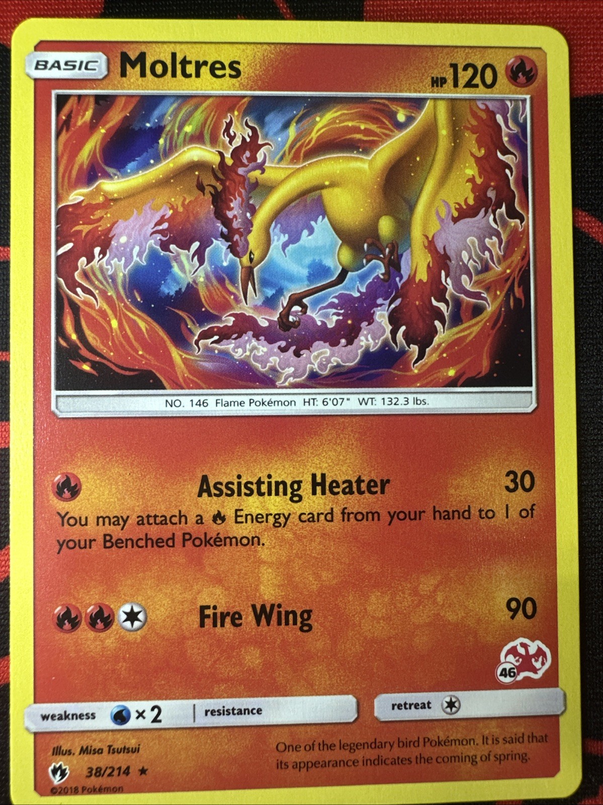 Moltres 38/214 STAMPED 46 Sun & Moon: Lost Thunder 2019 Pokemon Card Near Mint