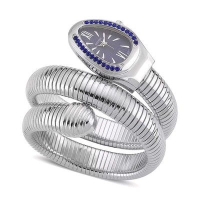 Strada Blue Austrian Crystal Wrap Around Watch in Silvertone Japanese Movement 