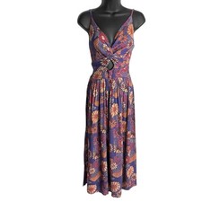 Vtg Angie Womens Y2K Cutout Boho Sun Dress Size S Purple Floral Babydoll Smocked
