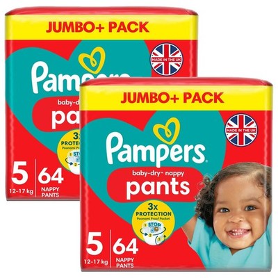 Pampers Baby Trockenwindel Gr.5 Windelschutzhose 12-17kg Jumbo + Pack 2x64 Windeln