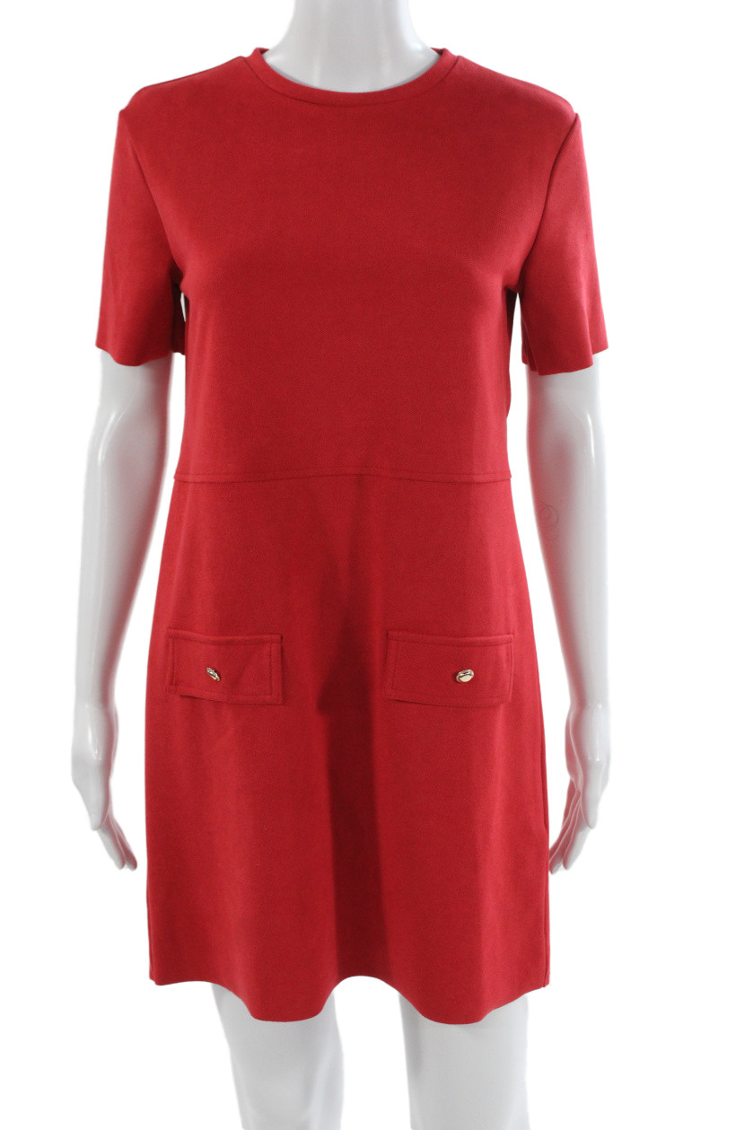 Zara Womens Red Shift Dress Short Sleeve Crew Neck Polyester Size SFree Shipping in US $100+ Orders | $6.95 Orders Below