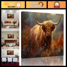 Highland Cow Canvas Wall Art - Rustic Farmhouse Decor for Living Room, Bedroom,