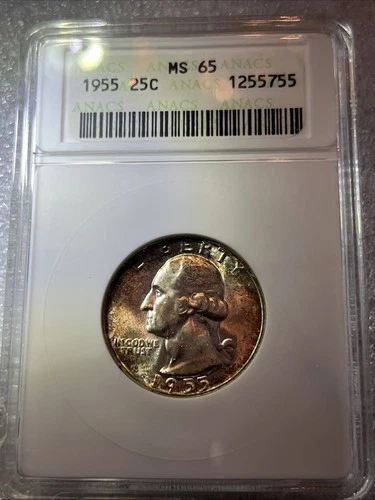 1955 Washington Silver Quarter ANACS 25C MS65. 1255755